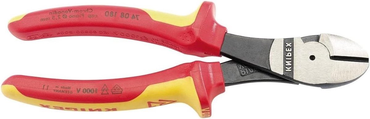 Zijsnijder - Kniptang VDE - Elektra Werkzaamheden - Hoge Hendel - 180 mm - Rood