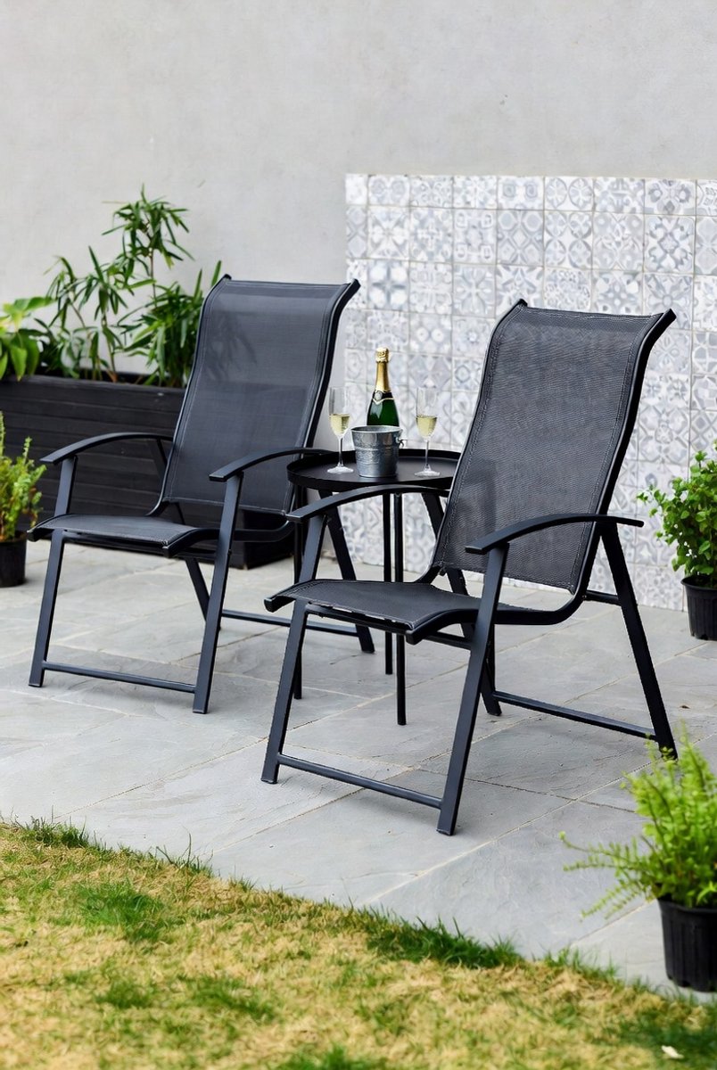3-Delige Tuin Bistro Set – Balkon- en Loungeset met 2 Comfortabele Tuinstoelen en Glazen Tafel, Weerbestendig Tuinmeubel voor Tuin, Terras en Balkon (Zwart) – industrohome