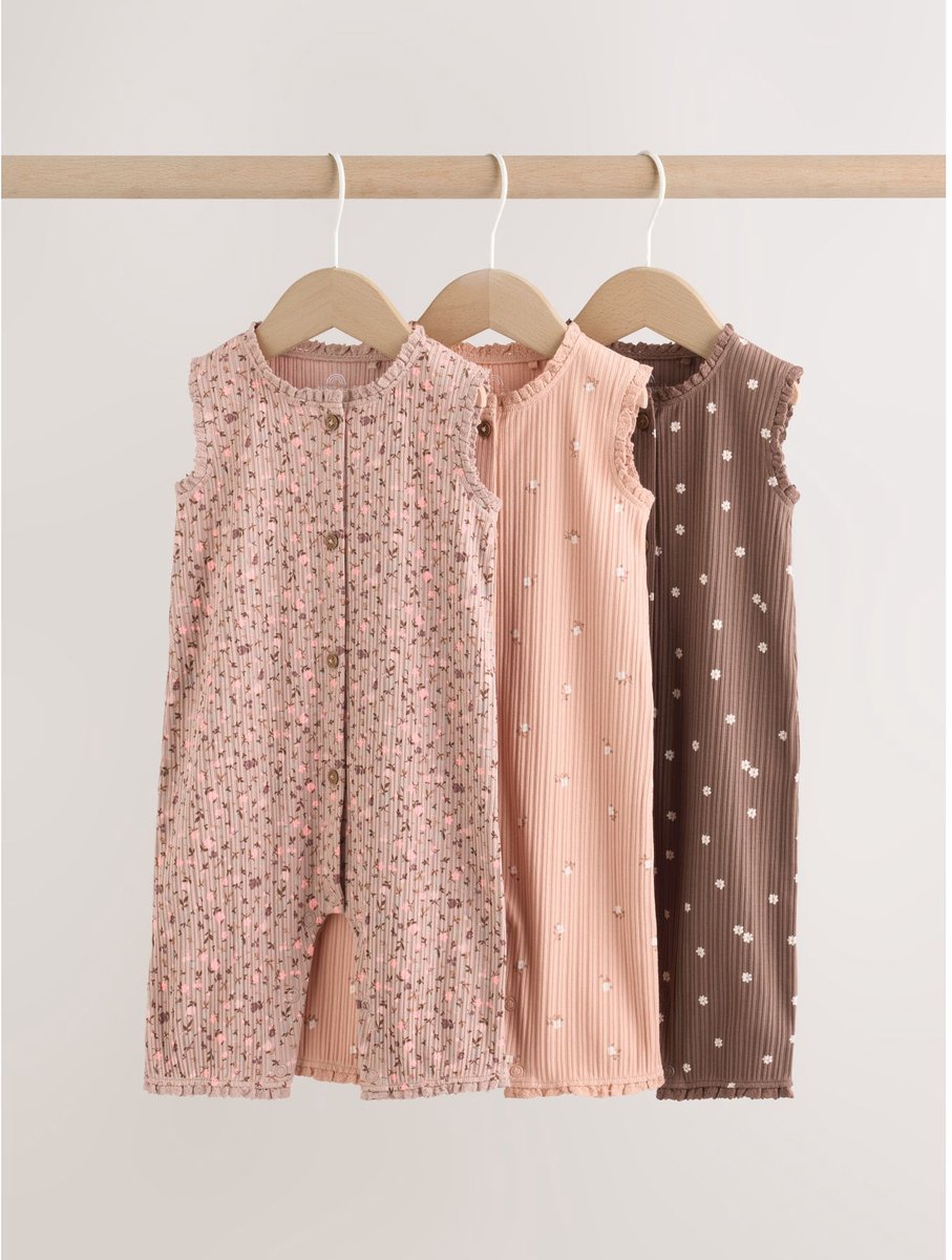Next - Meisjes - Set van 3 rompertjes met knopen - Roze