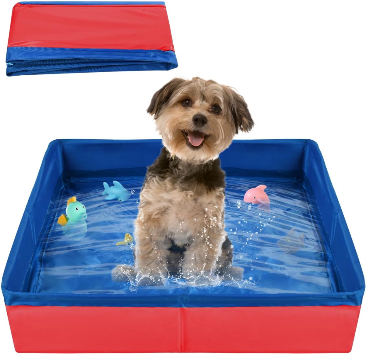 SNJY® Hondenzwembad - Hondenbad - Hondenzwembaden - Opvouwbaar - 50L x 50B x 10H cm - Blauw/Rood