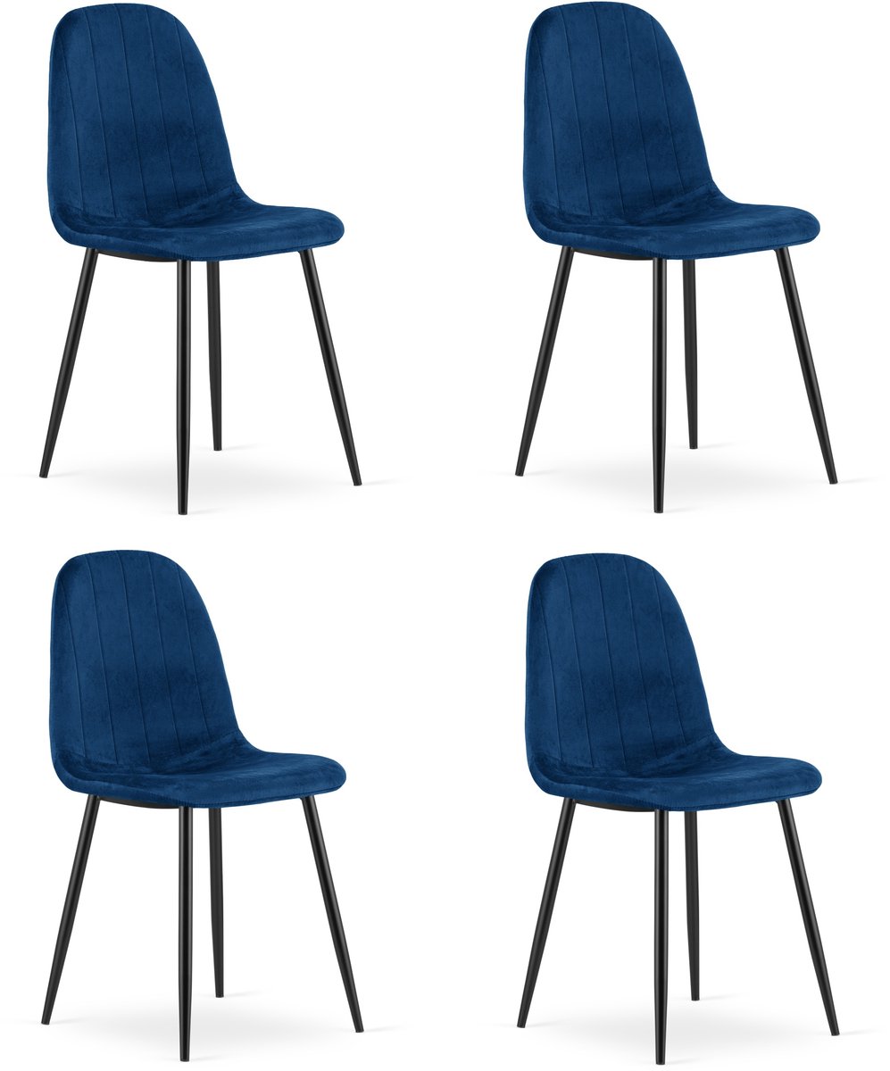 Set van 4 eetkamerstoelen PADVA - Donkerblauw fluweel – Zwarte metalen poten – Modern design