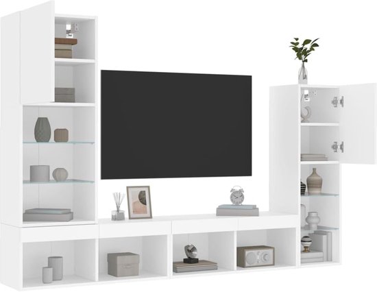 Gecheer 4-TLG.TV Wall Cabinet, Living Room, Attachment Wall, Cabinet Wall, Wall Cabinet, TV Cabinet, TV Cabinet, Media Wall, TV Table, Living Room Sets, TV Furniture, Wood Material, Glass van Merkloos — afbeelding 3