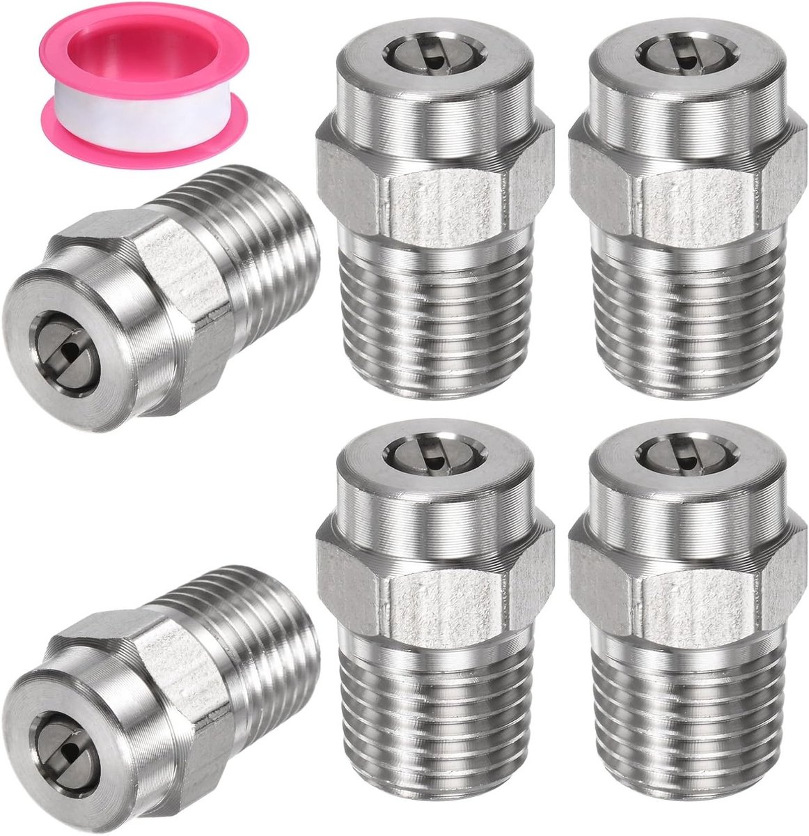 6 Pcs Surface-Clean Tips - 25 Degree 1/4 Inch NPT Male Pressure Washers Sprayers Replacement Nozzle - RVS met Sealing Tape, Toepassingen voor Reinigen