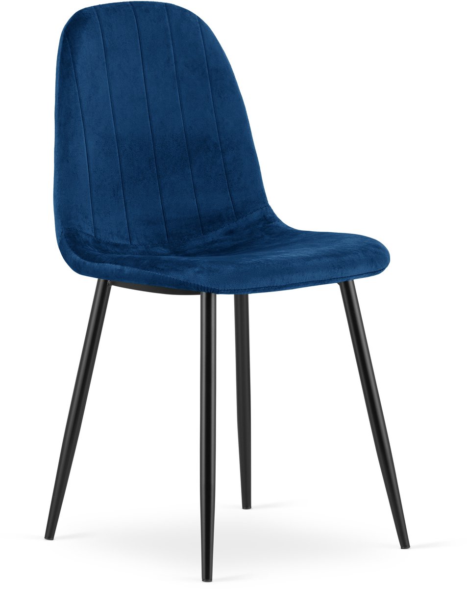 Eetkamerstoel PADVA - Donkerblauw fluweel - Zwarte metalen poten - Modern design