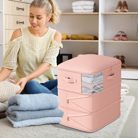 Opbergzakken Dekbedden - Vacuümzakken Kleding - Ruimte Besparen - Stofdichte Bescherming - 3 Lagen - Roze — afbeelding 2