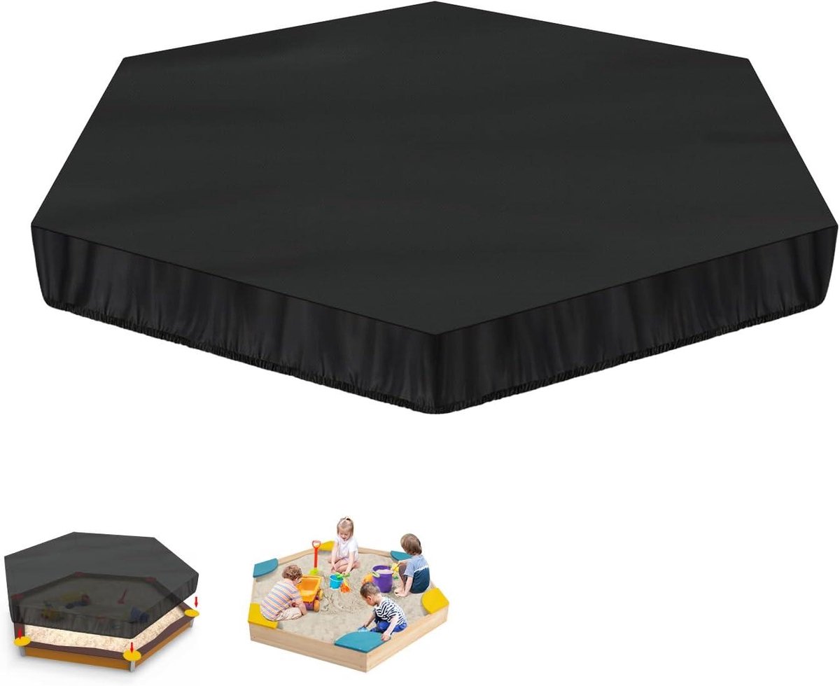 Zandbak Afdekking - Zandbakzeil Zeshoekig - Buiten Spelen - Waterdicht Anti-UV - 180x150x20cm - Zwart