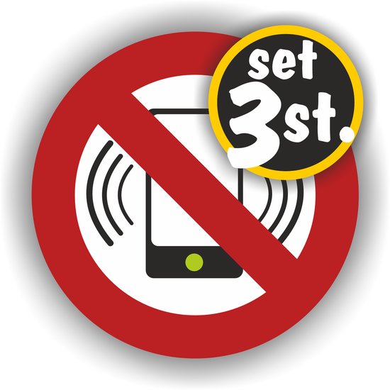 Jerma - GSM telefoon uit - Sticker - set - 1x Ø 17 - 2x Ø 10 cm - Zelfklevend - Weerbestendig - Vinyl