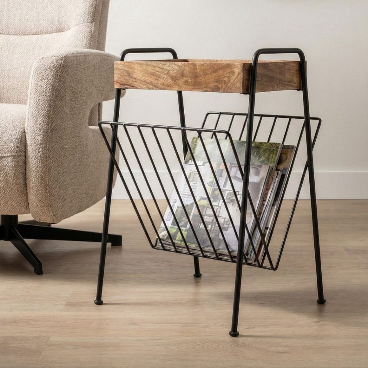 Deco4yourhome® - Bijzettafel - Boekentafeltje - Mangohout - Compact - Metaal