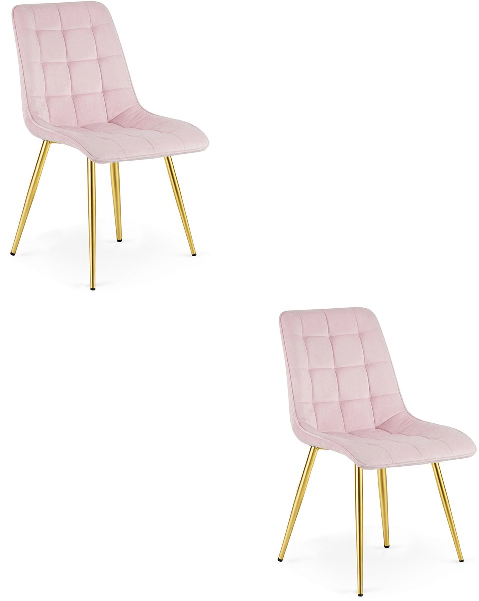 Set van 2 eetkamerstoelen SPLIT – Fluweel lichtroze – Gouden poten – Modern design