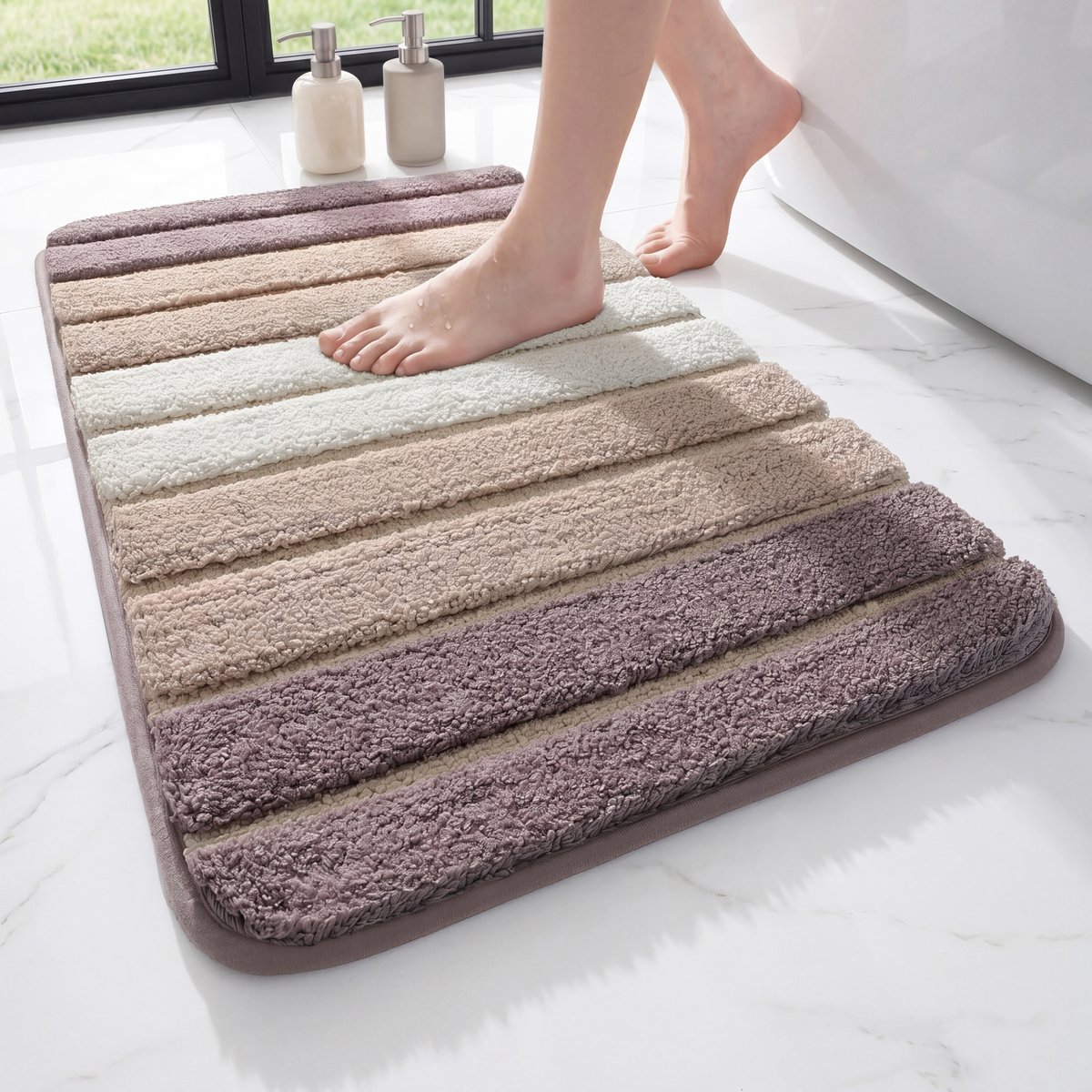 MAESON Badmat 50x80 cm - Antislip & Waterbestendig - Douchemat voor Badkamer - Beige - Wit - Klein - Geschikt voor Douche & Bad