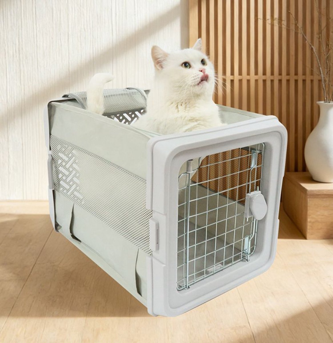 Ulisem - Draagbare huisdierenkennel - Opvouwbaar reiskooi - 50x32.5x34.5 cm - Oxford stof - 360° ventilatie - Met metaal rits en veiligheidsriem - Geschikt voor katten en honden tot 9 kg - Lichtgewicht en stapelbaar