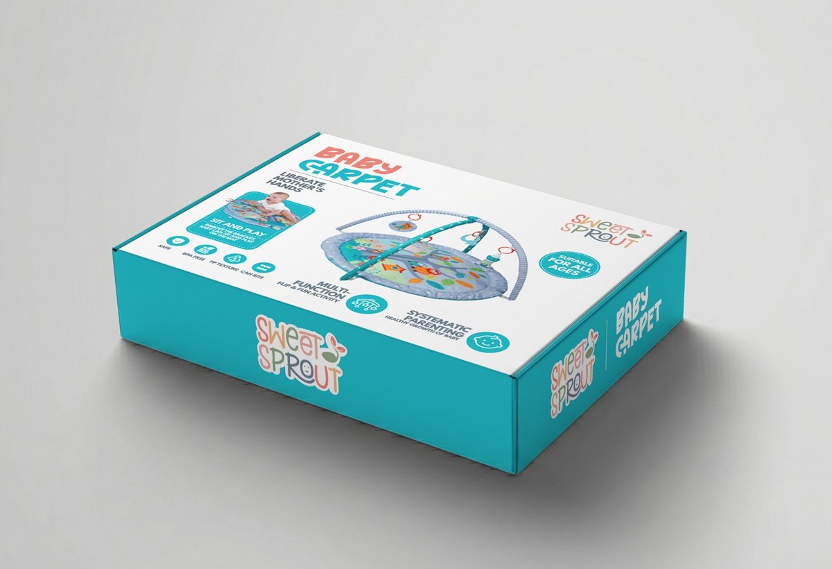 Babygym met boog - Speelmat - Baby speelgoed - Babyshower - Boxkleed - Speelkleed - Speelmat baby - 5 Speeltjes - Inclusief Rammelaar - Met speelboog - Blauw — afbeelding 9