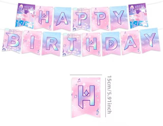 K-Pop Demon Hunters Guirlande Happy Birthday Fête d'enfants – Bannière de lettres – Décoration d'anniversaire – Thème Filles – Lettres de 18 cm