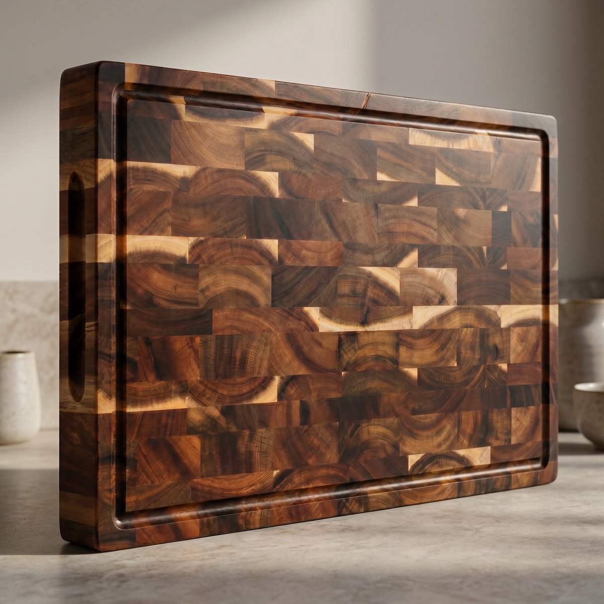 AXIMO Acacia Snijplank met Sapgeul - Kopshout Hakblok - 43 x 28 x 3,9 cm - Groot - Acaciahout - Anti-slip Mat