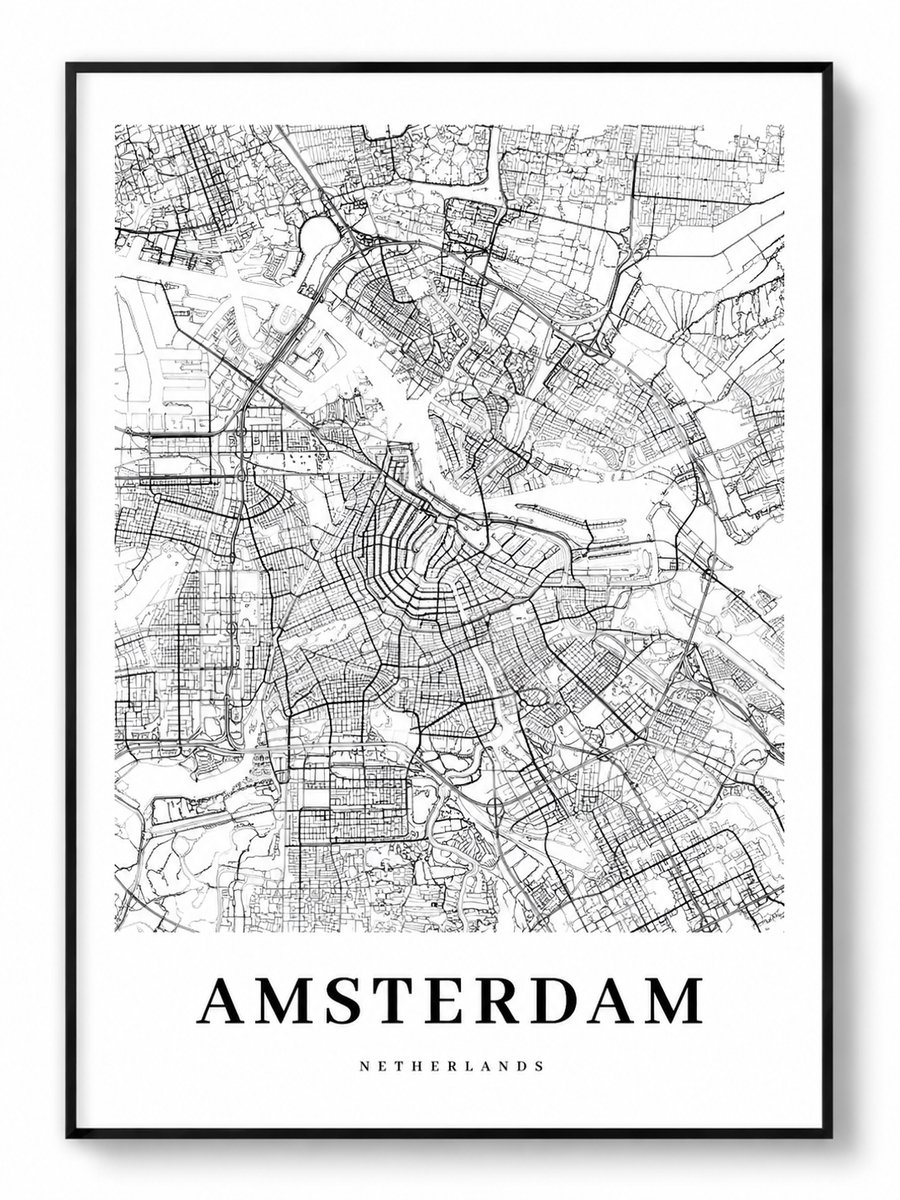 CINK Living® Amsterdam Stadskaart Canvas 50x70 cm – Minimalistische Nederland Kaart Poster – Moderne Wanddecoratie Woonkamer & Kantoor