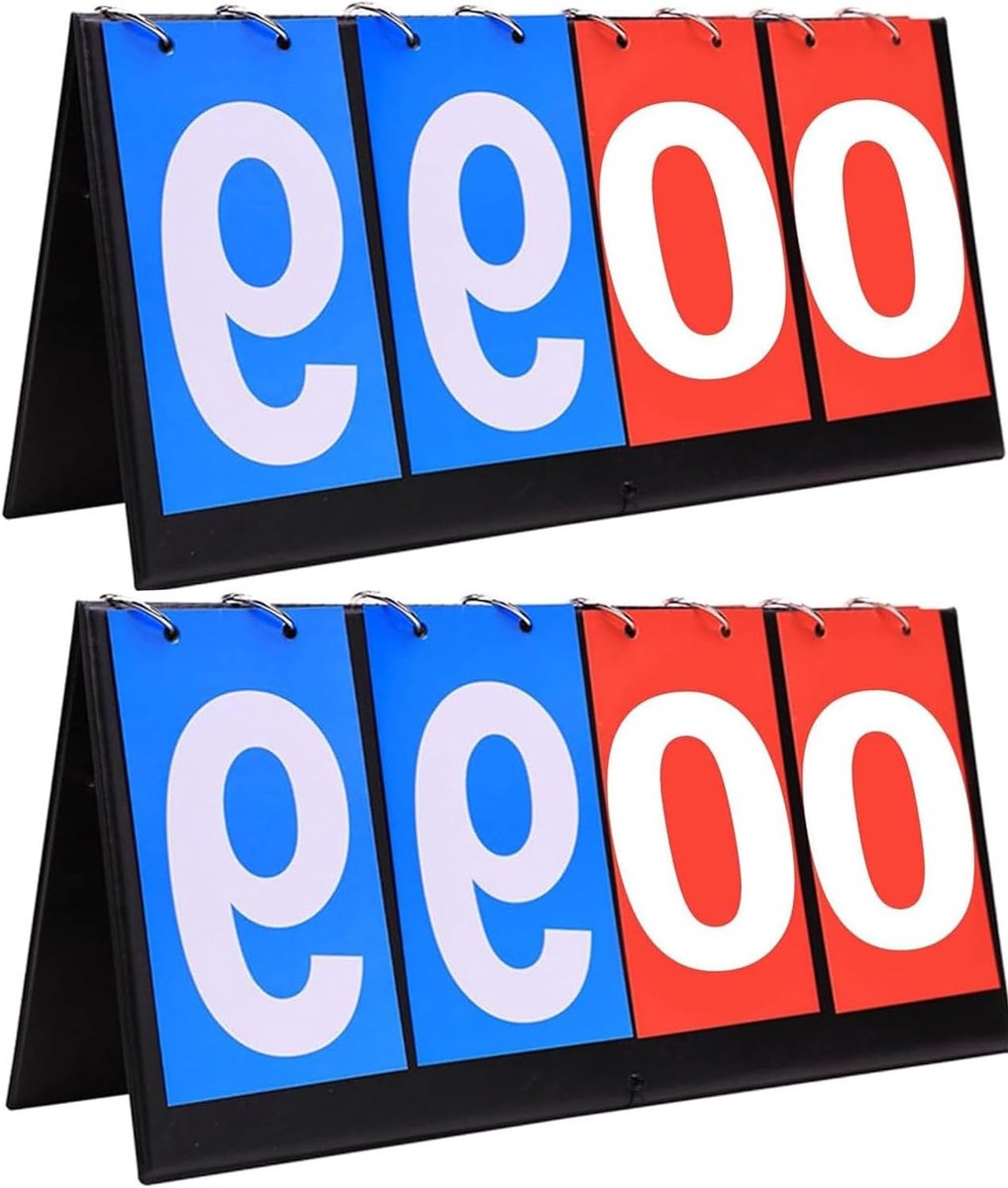2 Stuks Handmatig Flip Scorebord, 4 Digit Score Indicator voor Sporten zoals Basketbal, Voetbal en Volleybal, Draagbaar en Multifunctioneel, 0-99
