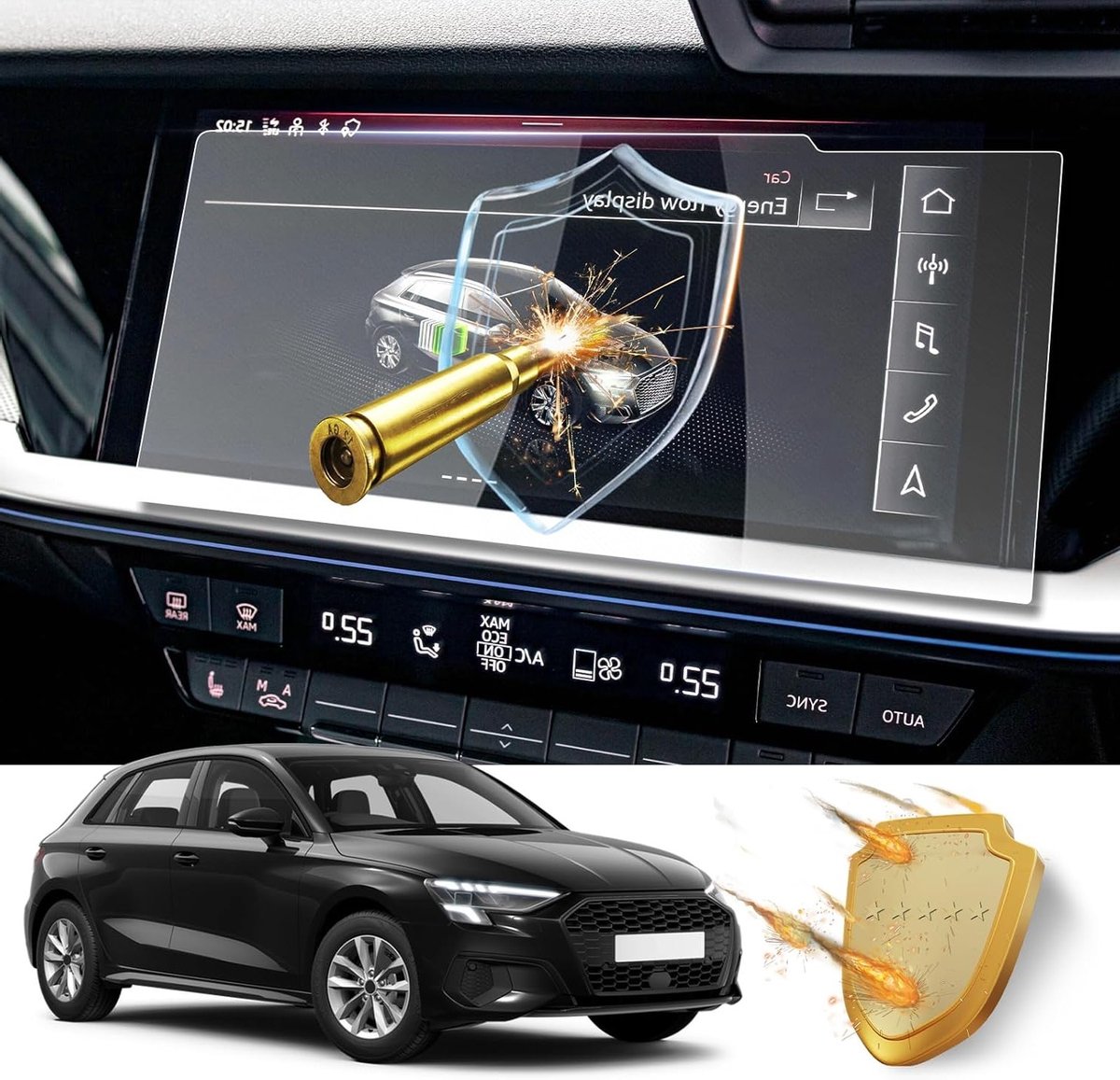 Navigatie Beschermfolie Geschikt voor Audi A3 8Y (2021-2024), 9H Krasbestendige Schermbeschermer voor GPS en Touchscreen (10,1 Inch)