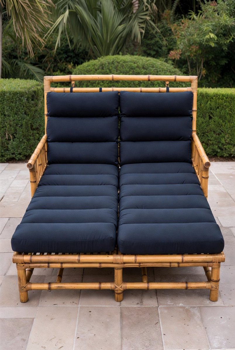 IDubbel Zonne-eiland Bamboe Ligbed voor 2 Personen met Dikke Comfort Kussens – Verstelbare Rugleuningen in 3 Standen – Weerbestendig Outdoor Lounge Tuin Ligstoel – Antraciet ndustrohome Luxe
