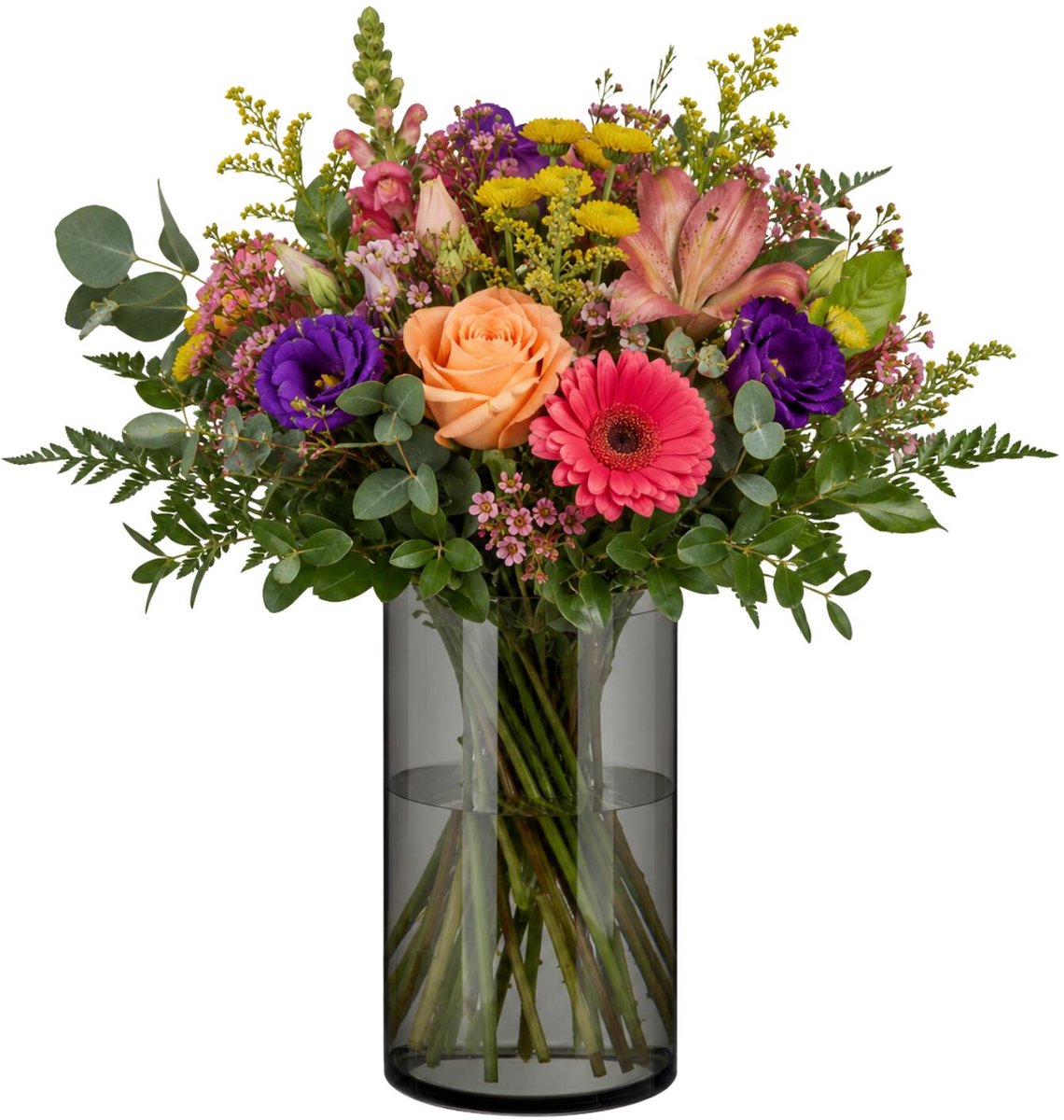 Giftdecor Bloemenvaas - smoke acrylglas - D15 x H30 cm - cilinder - boeketvaas - 5 liter