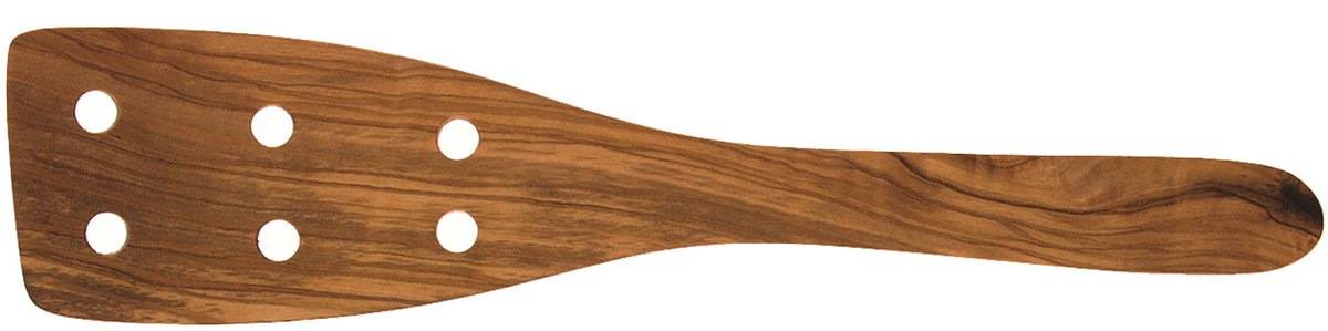 Rizes Wood - Pure Olive Wood - olijfhouten Spatel - Olijfhout - Smal - Spatel met gaten (25 cm) - Duurzaam!