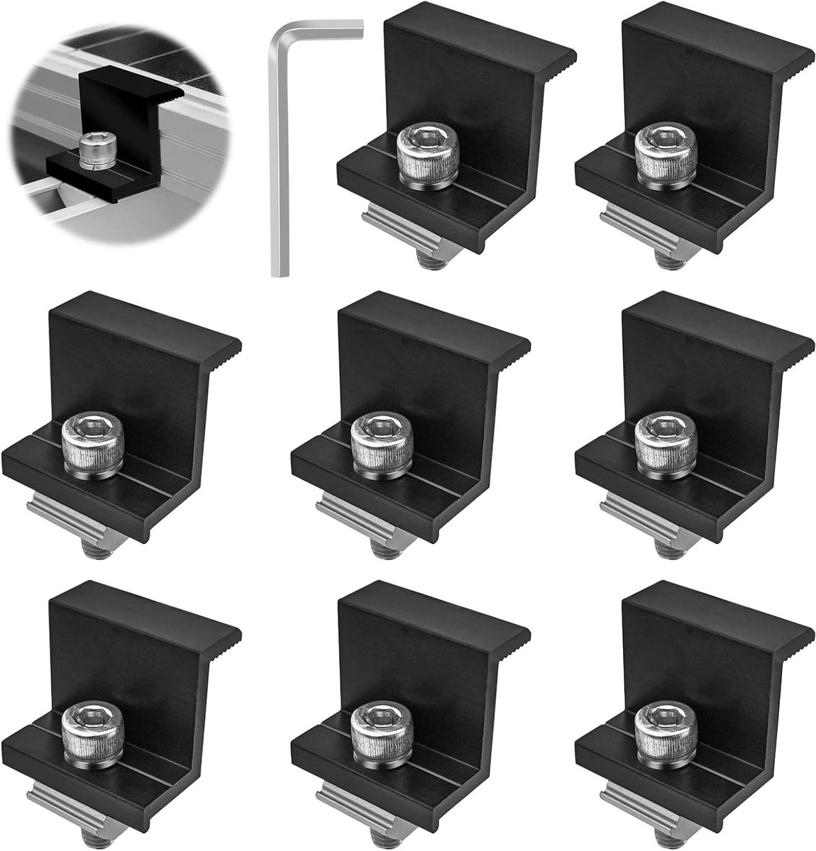 8-delige set zonnepanelen houders, 30mm aluminium montagebeugels voor zonnepanelen, geschikt voor fotovoltaïsche montagerails (zwart)