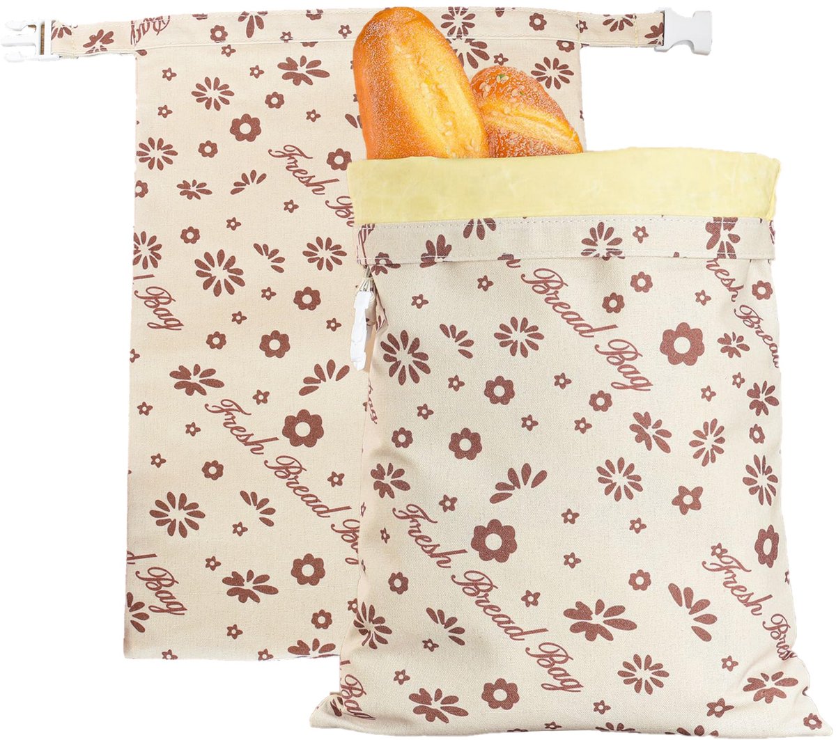 carmdering - Natuurlijke Bijenwas Broodzak - Herbruikbare Sourdough Tas - Bloem patroon - Katoen Linnen Voedselopslag - Vergrendelt vocht, druksluitsysteem - Duurzaam ontwerp, ruimtebesparend - 2 stuks