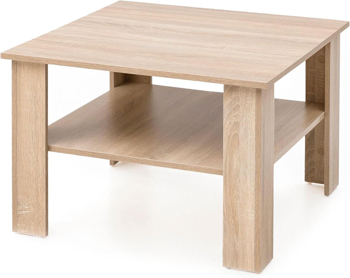 Salontafel met Plank - Koffietafel Bijzettafel - Woonkamer Decoratie - Krasbestendig Oppervlak - 60x42x60 cm - Houtkleur
