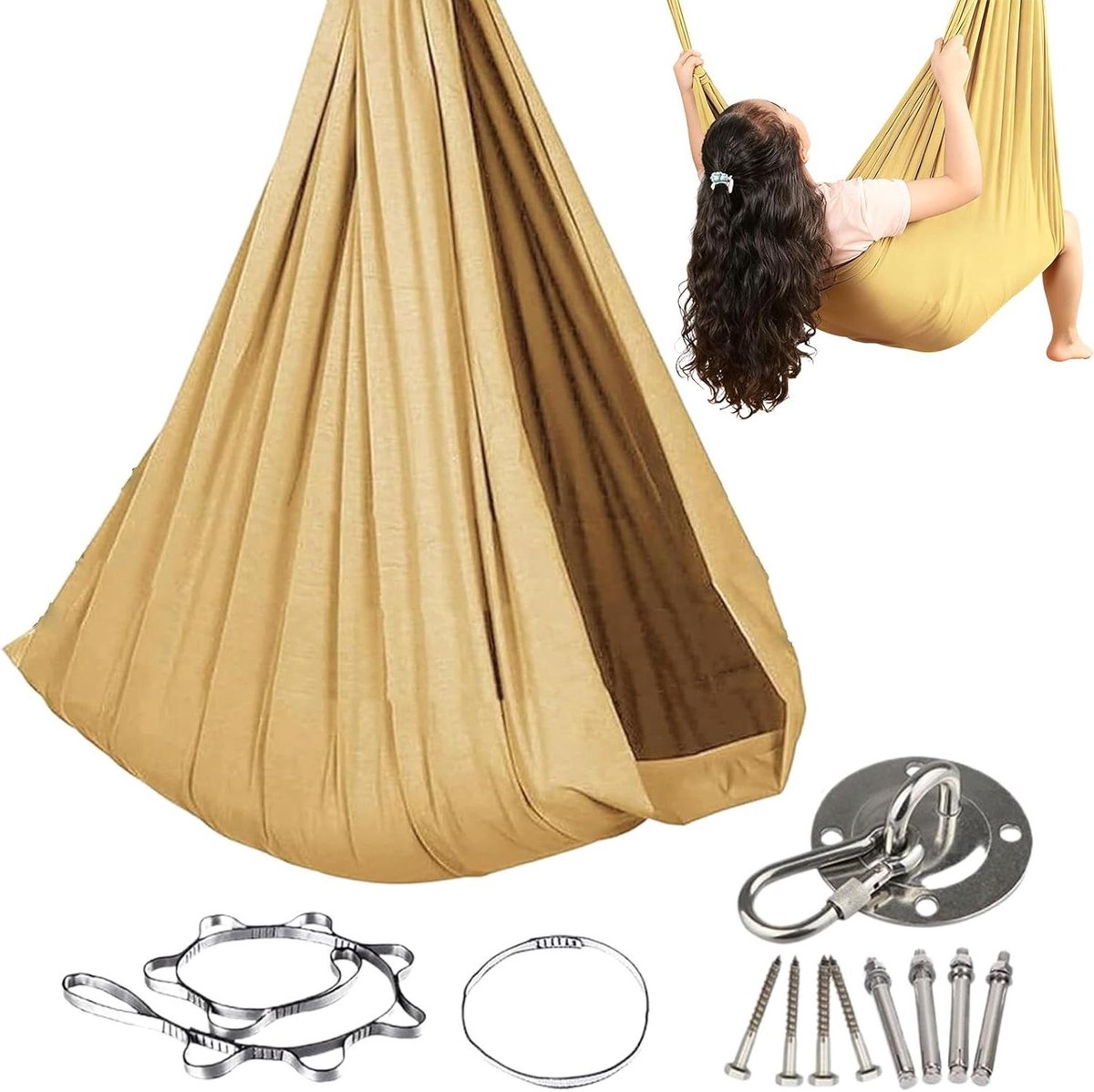 Kinderhangmat - Hangstoel - Buiten spelen - Ademend stofdesign - 26x20 cm - Goud