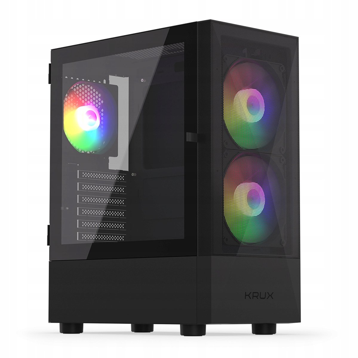 KRUX Vako RGB Gaming PC Behuizing Midi Tower – ATX / Micro-ATX / Mini-ITX – Gehard Glas – 3 RGB Ventilatoren – Zwart