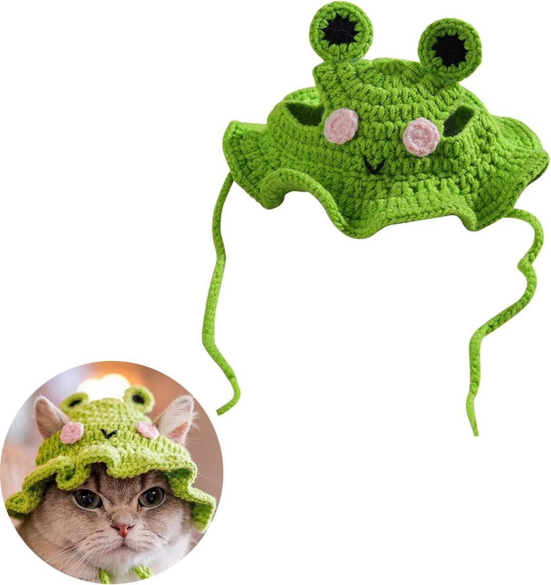 Schattige Kattenhoed in Kikker Vorm voor Huisdieren - Halloween Kostuum, Feestaccessoire en Verjaardag Outfit voor Puppy en Kitten