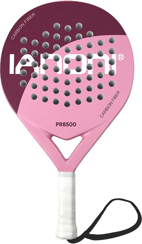 IANONI PR8500 Padel Racket – Carbon Fiber 3-Layer – Power & Controle – Anti-Slip Grip – Roze – Inclusief Polsband