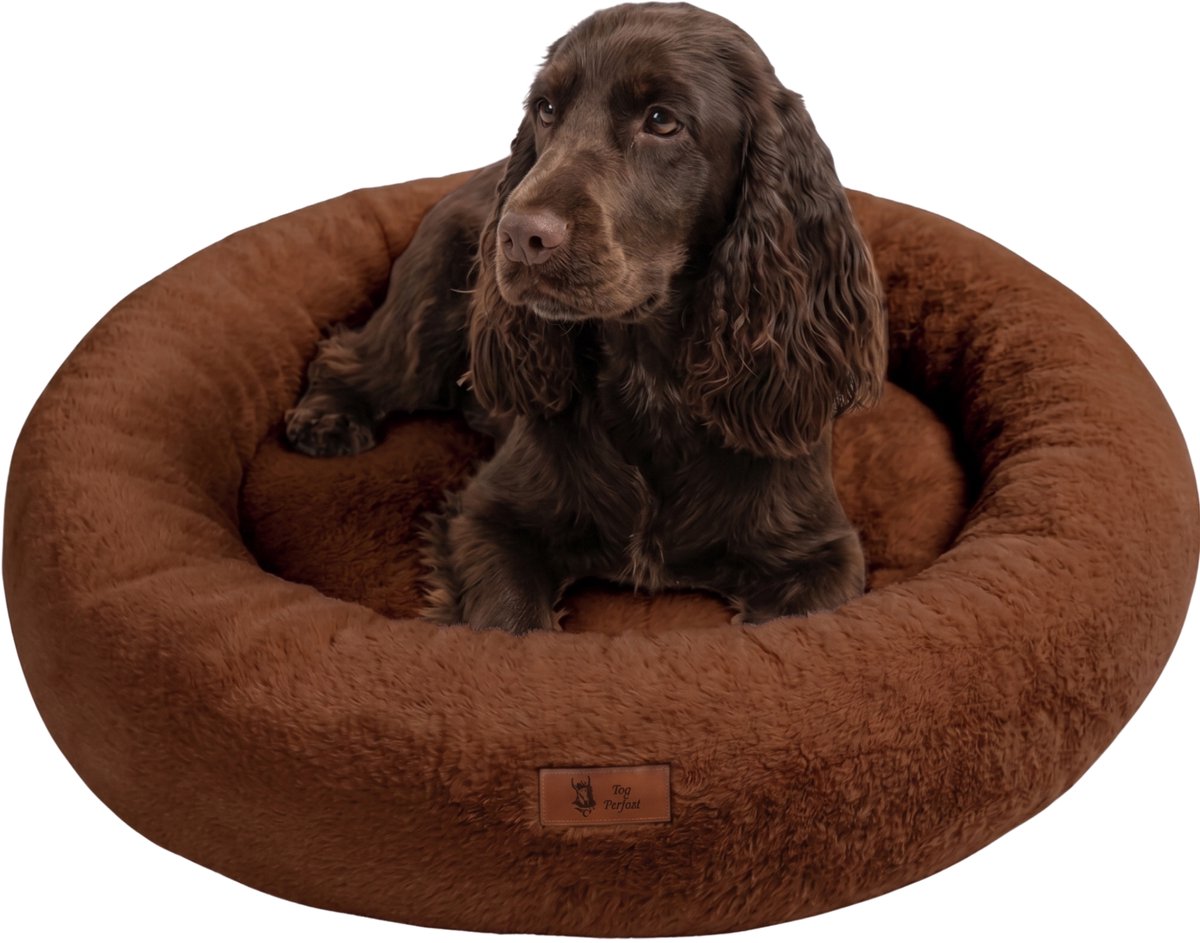 Pet Perfect Orthopedische Hondenmand – Donut Hondenmand – Hondenkussen – Hondenbed – Wasbaar - 80 cm - Bruin