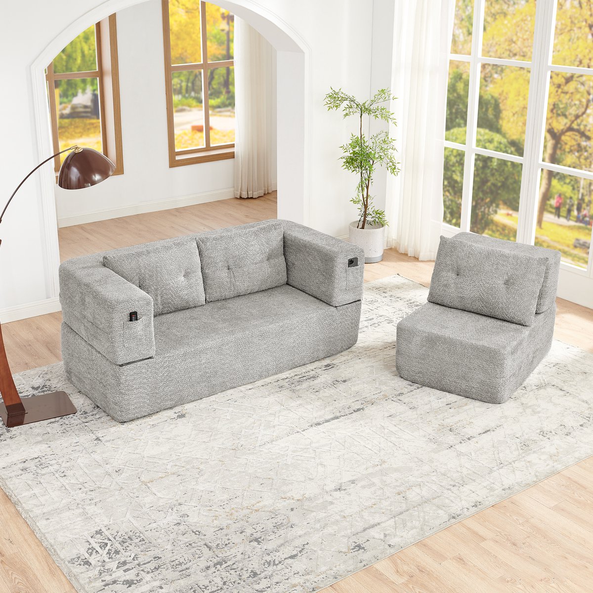 Wishdor Modulaire Slaapbank Met Fauteuil - 2-In-1 Opvouwbaar En Uitklapbaar - Voor Logees