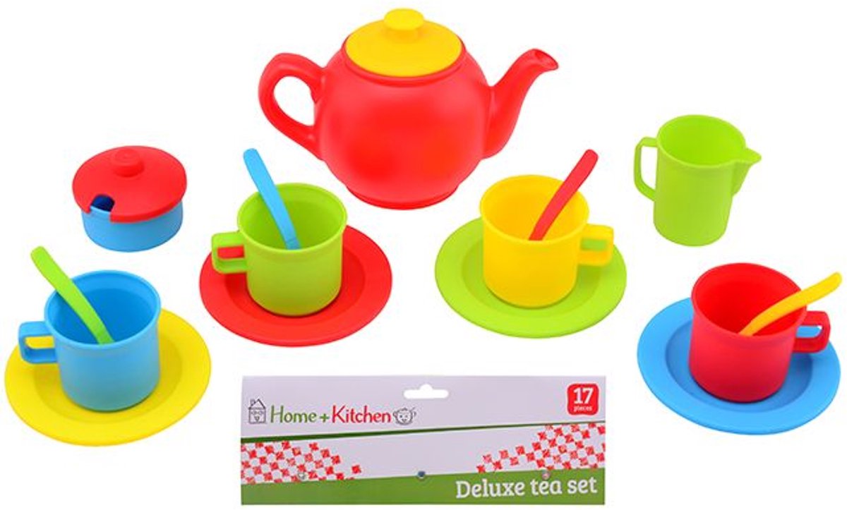 Johntoy speelgoed theeset 17-delig Home and Kitchen multicolor kunststof.