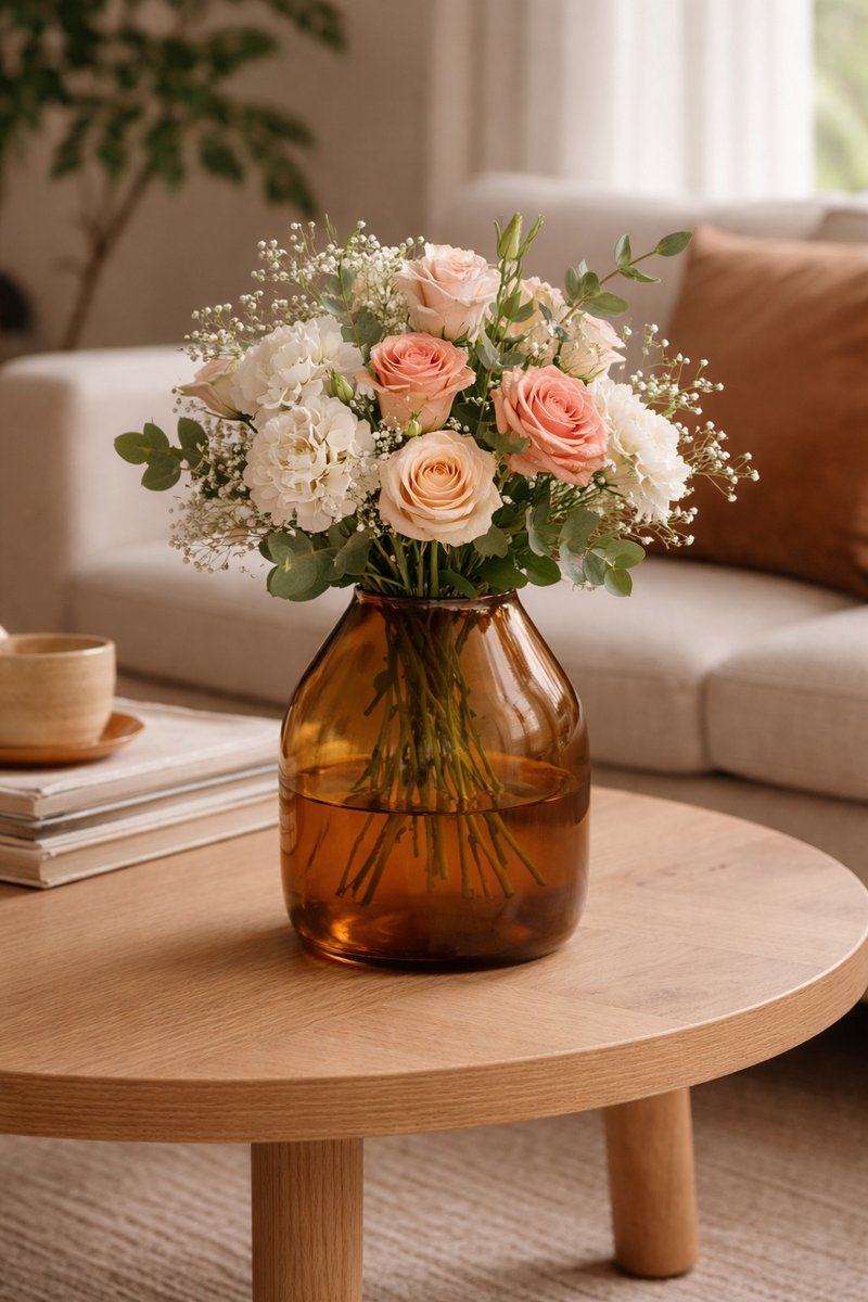 Vaas Barcelona | Amber | Bruin - Cognac | Mond Geblazen Glas | Uniek Design | H25 x D19,5 cm