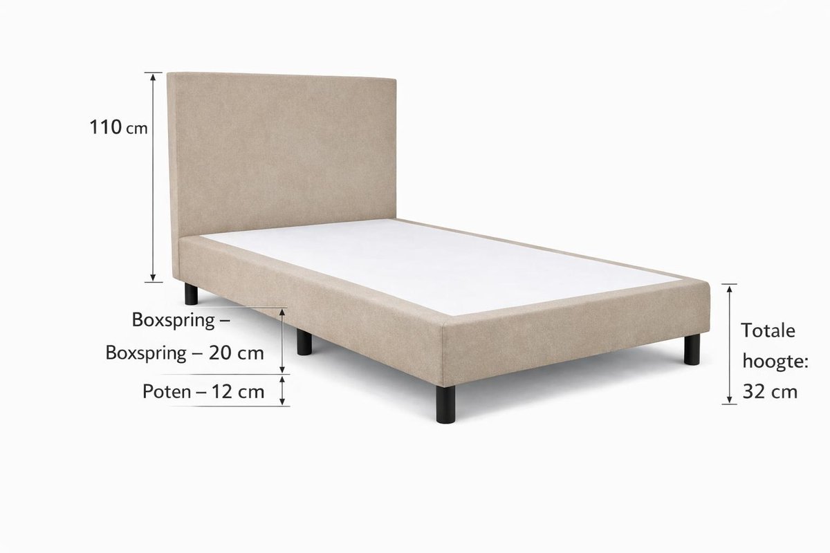 Boxspring Ayla Royal - 80x220 Zonder matras - Beige Glad - Ayla Matrassen - 1 persoons