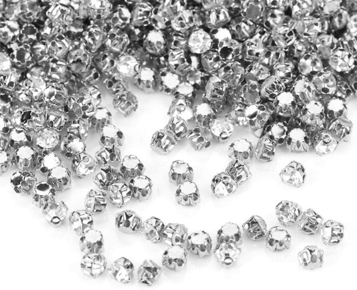 Rhinestones in kleur zilver, goud en AB met 4 gaten voor naaien - 88g, 0.5cm, ideaal voor handwerk en decoratie