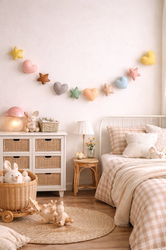 Kinderkamer Slinger hartjes en sterretjes– Slinger babykamer - Meisjesslinger - Babykamer Decoratie - Versiering babykamer - Aankleding - Wanddecoratie Slaapkamer Kind - Slinger hart — afbeelding 2