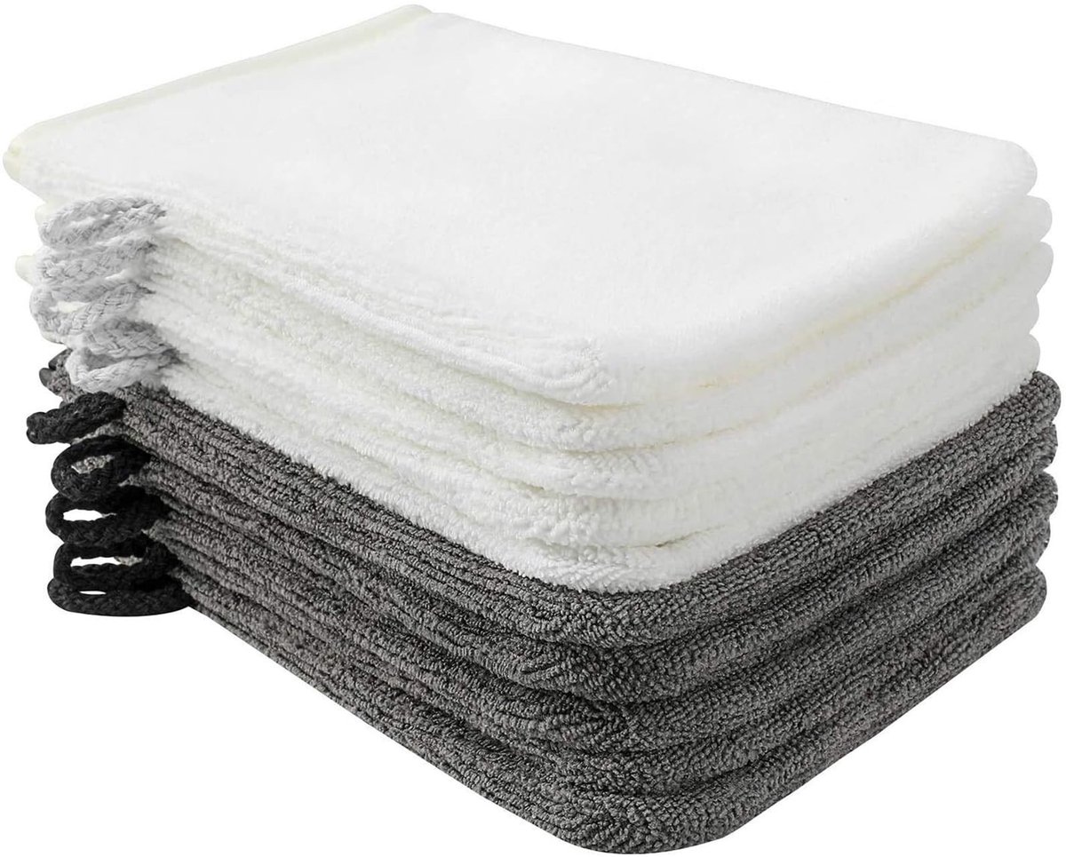PHOGARY Set van 10 Microvezel Wasdoeken - Grijs en Wit, 15 x 21 cm, Voor Volwassenen en Baby's