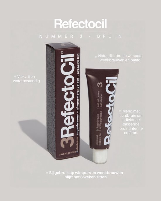 Natuurlijk bruine wimper- en wenkbrauwverf van Refectocil, nummer 3.