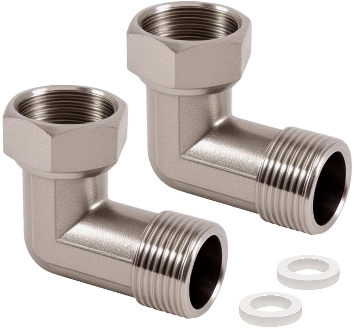 Set van 2 stuks 3/4 inch roestvrijstalen 90° hoekverbindingen voor waterinstallaties, verstelbare schroefaansluiting, DN20, duurzaam en corrosiebestendig