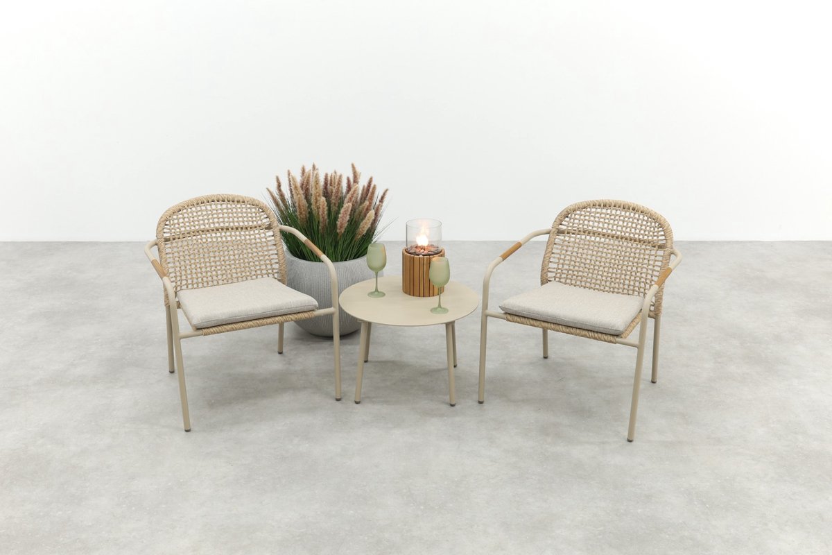 Helen wicker rope loungestoelen set met bijzettafel (3-delig) - Latte/Beige