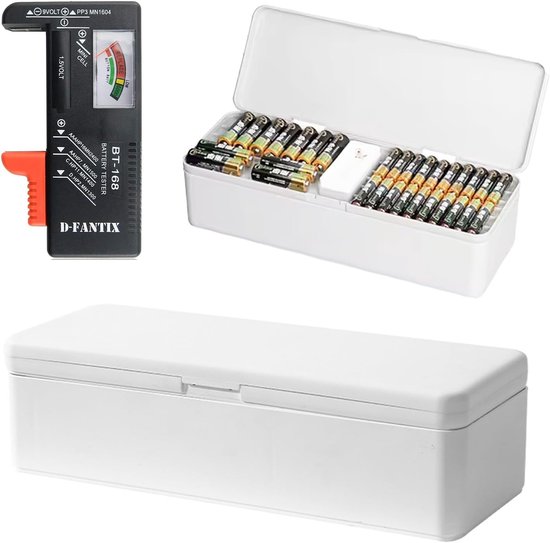 Portabatterie Organizer Con Tester Integrato – Capienza 115 Pile AA, AAA E A Bottone, Doppio Ripiano E Custodia Antipolvere