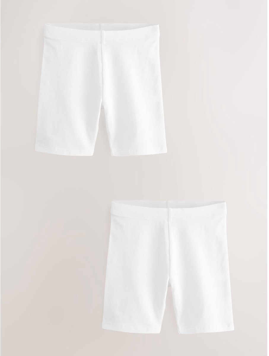Next - Meisjes - Verpakking van 2 stretchy fietsshorts met hoog katoengehalte - Wit