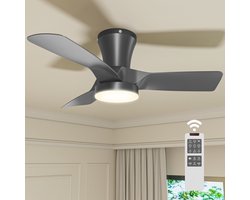 Epochglo Plafondventilator met Verlichting Klein (30"), Stille DC Motor & Afstandsbediening, 22W LED Lamp Dimbaar 3000K-6000K, 6 Standen & Timer, Zomer- en Winterstand voor Slaapkamer, Eetkamer, Woonkamer, Zwart