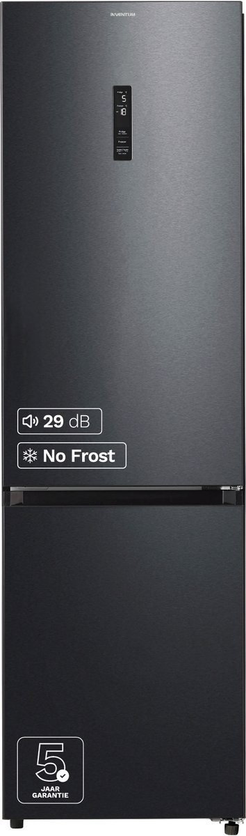 Inventum KV2010B - Vrijstaande koel-vriescombinatie - No Frost - Stil: 29 dB - 378 liter - Zwart RVS