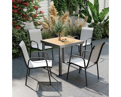 Pugsdrly Tuinstoelen, set van 4 stapelbare terrasstoelen met ademende rugleuning, armleuningen, draagvermogen 120 kg