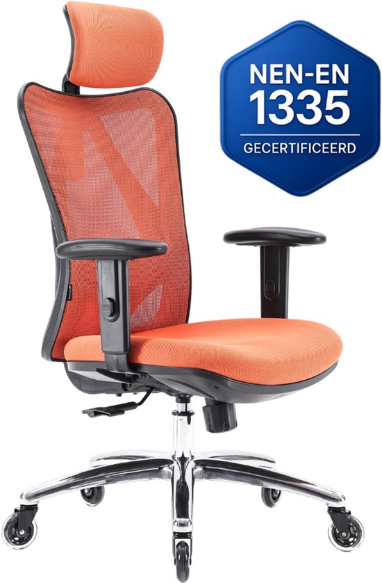 OfficeSense OS1000 Ergonomische Bureaustoel – NEN-EN 1335 - Bureaustoelen voor volwassenen - Verstelbaar - Incl. Verbeterde Wielen – Oranje
