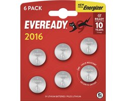 Energizer Eveready - Knoopcel batterijen - CR2016 - Lithium - 3V - 6 stuks