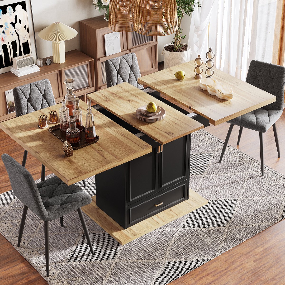 MODENUIT Eettafel - Uitschuifbaar Met Opbergruimte - Voor Keuken En Eetkamer - MDF En Meta